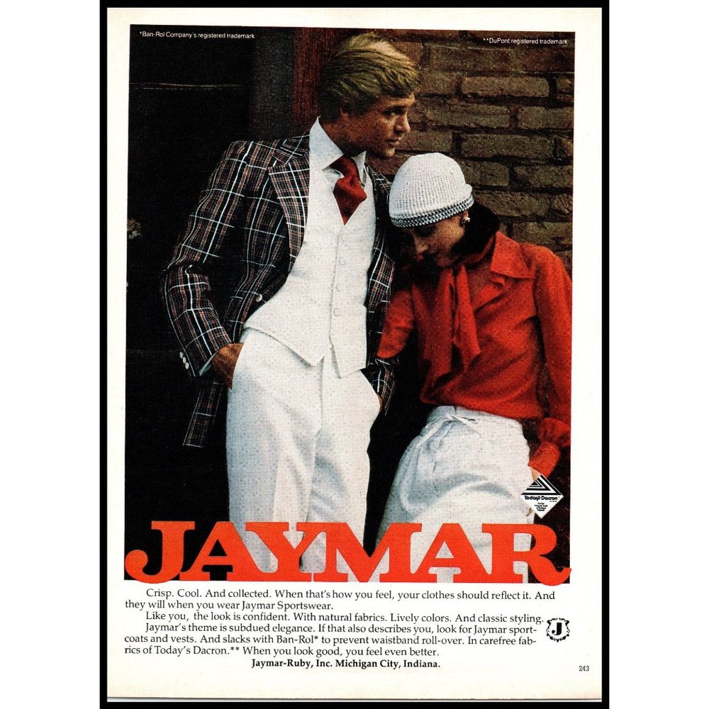 1978 Jaymar Clothing Vintage Print Ad 70s Fashion Plaid Jacket Couple Wall Art